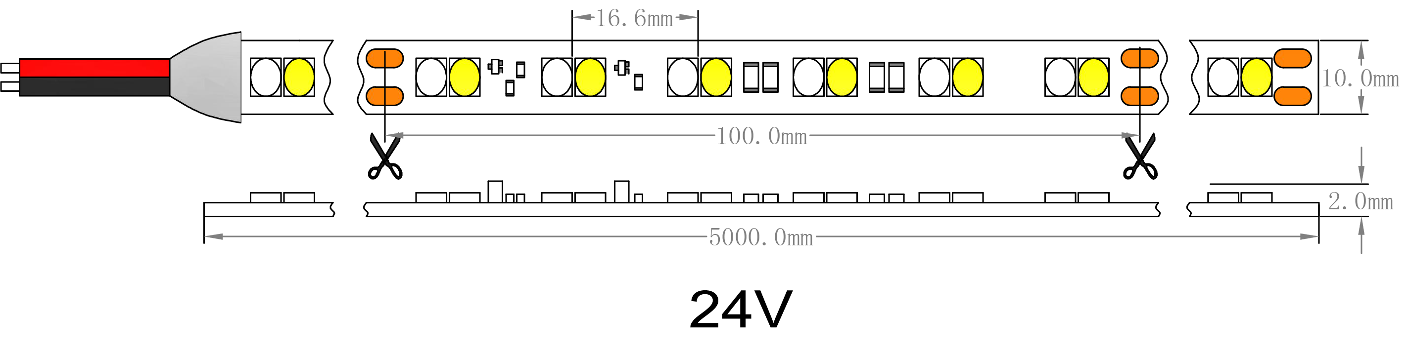 Dim to Warm LED-Streifen Licht Dimension