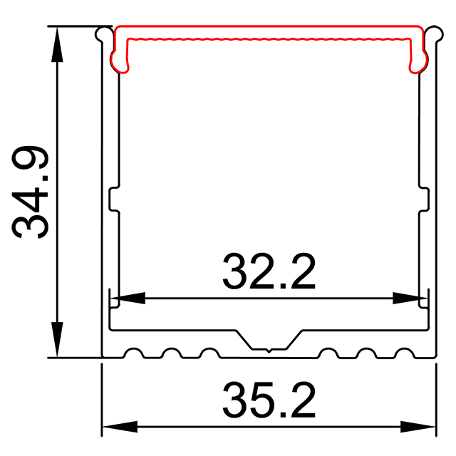 B 35,2 mm * H 34,9 mm (Innenbreite 32,2 mm) LED-Aluminiumprofil