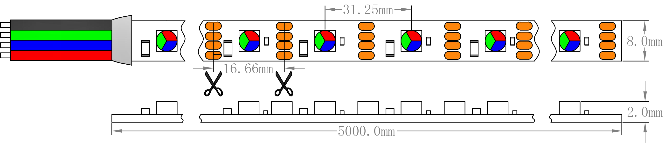 Abmessungen des Pixel-LED-Streifenlichts
