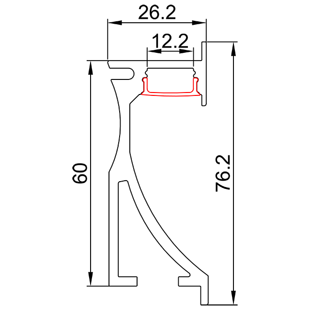 B26,2 mm * H60 mm (Innenbreite 12,2 mm) LED-Aluminiumprofil
